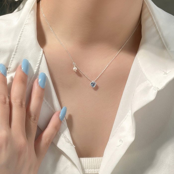925 Sterling Silver Light Luxury Heart Pearl Necklace - Image 2