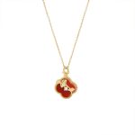 925 Sterling Silver New Chinese Style Red Agate Ginkgo Leaf Necklace