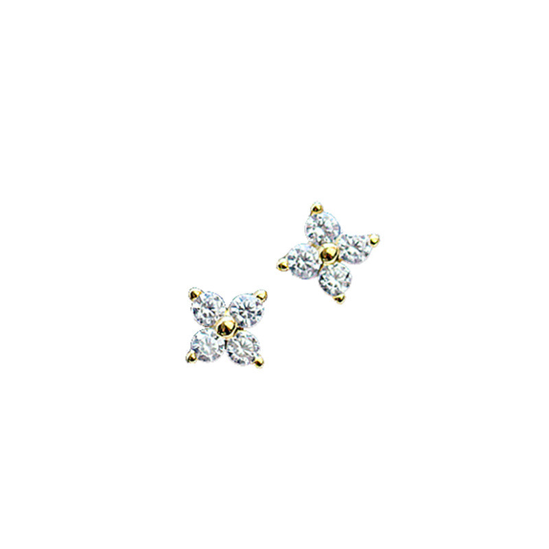 sg-11134201-8258s-ms4c8s1ktjia47 Creative Exquisite Gold Filled 925 Sterling Silver Mini Floral Pave CZ Four Leaf Clover Cartilage Stud Earrings - Image 1