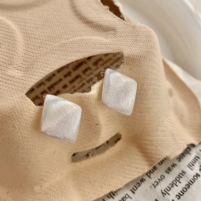 925 Sterling Silver Korean INS Style Square Brushed Hoop Earrings - Image 5