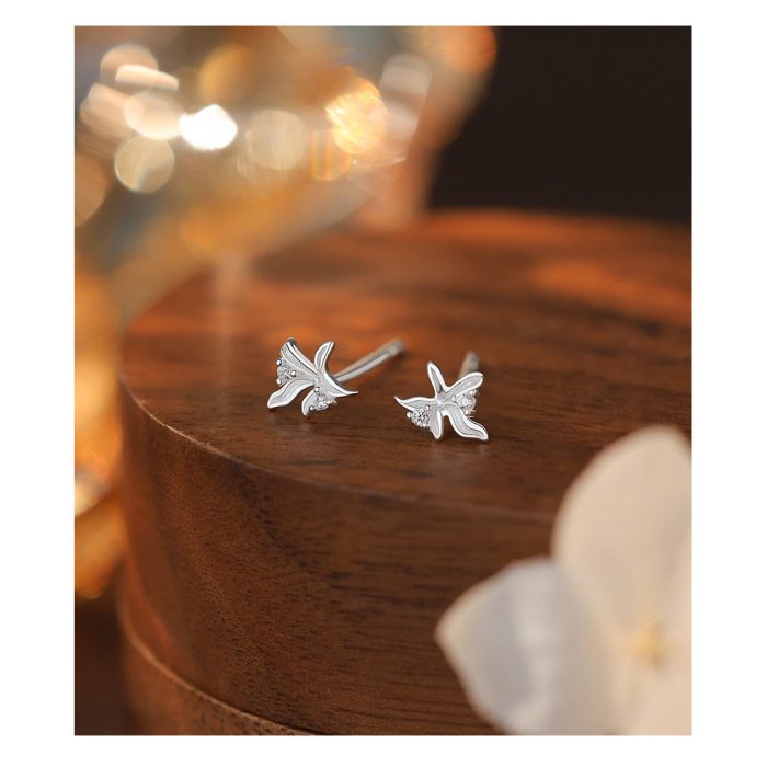 999 Fine Silver Pastoral Orchid Stud Earrings - Image 6