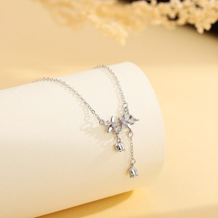 999 Fine Silver Elegant Floral Lily of the Valley Tassel Necklace - Image 3
