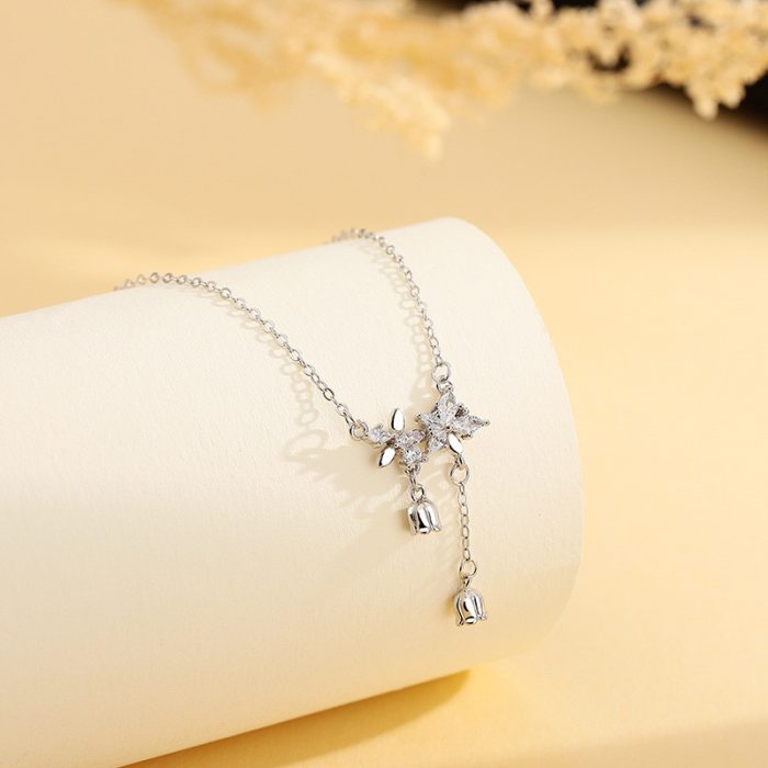 999 Fine Silver Elegant Floral Lily of the Valley Tassel Necklace - Image 3