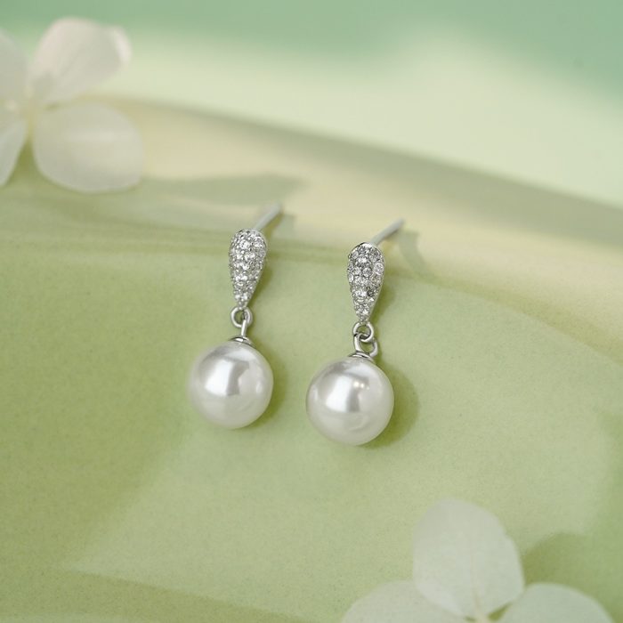 999 Fine Silver Needle Exquisite Elegant Pearl Stud Earrings - Image 2