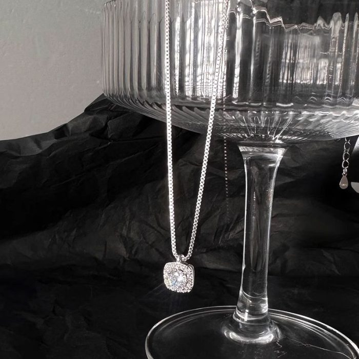 925 Sterling Silver Square CZ Necklace - Image 4