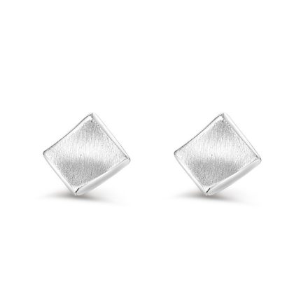 999 Fine Silver Brushed Rhombus Stud Earrings - Image 4