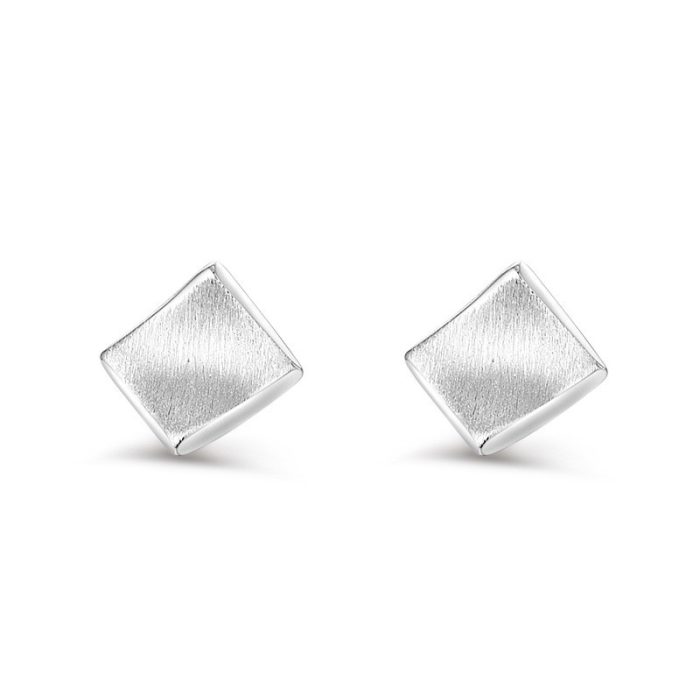 999 Fine Silver Brushed Rhombus Stud Earrings - Image 4