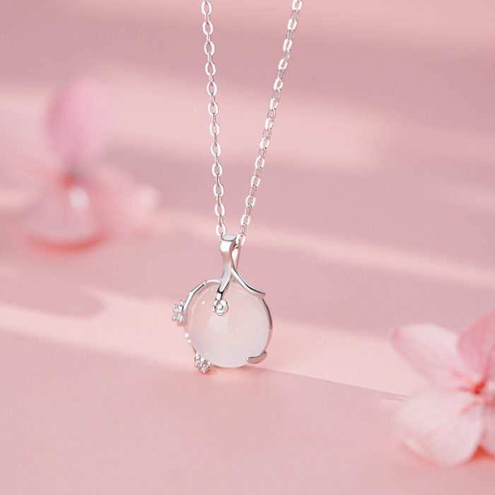 999 Fine Silver Unique White Chalcedony Plum Blossom Necklace - Image 3