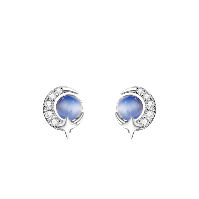 sg-11134201-8258w-ms4c96rb318i74 999 Fine Silver Blue Cat Eye Moon Planet Stud Earrings - Image 1