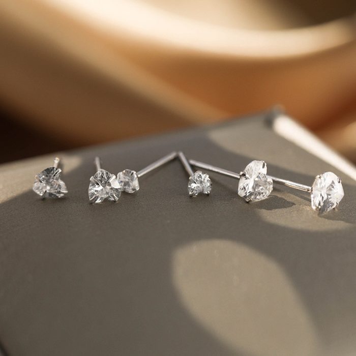 925 Sterling Silver Heart CZ Stud Earrings - Image 4