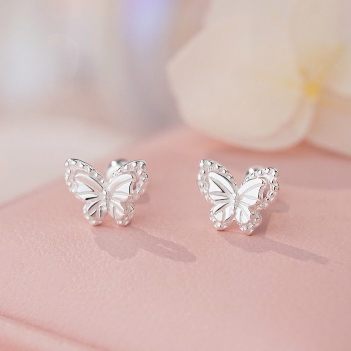 999 Fine Silver Sweet Butterfly Screw Back Earrings - Image 3