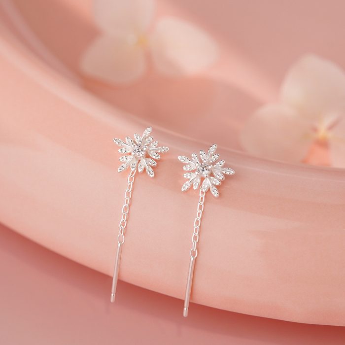 999 Fine Silver Snowflake Threader Earrings - Image 4