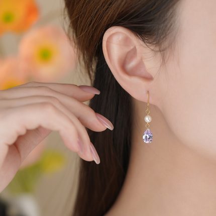 925 Sterling Silver Zircon Pearl Ear Hook - Image 4