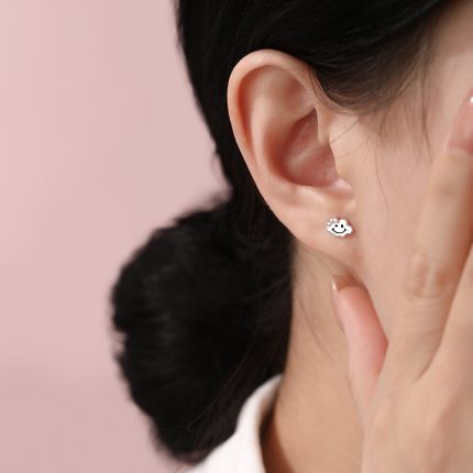 999 Fine Silver Cloud Smiley Face Stud Earrings - Image 5