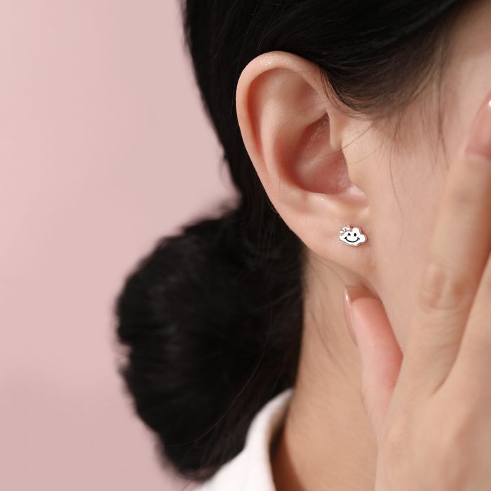 999 Fine Silver Cloud Smiley Face Stud Earrings - Image 5