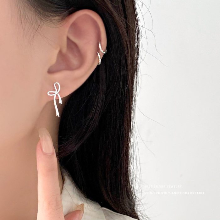 925 Sterling Silver Sweet Bow Stud Earrings - Image 2