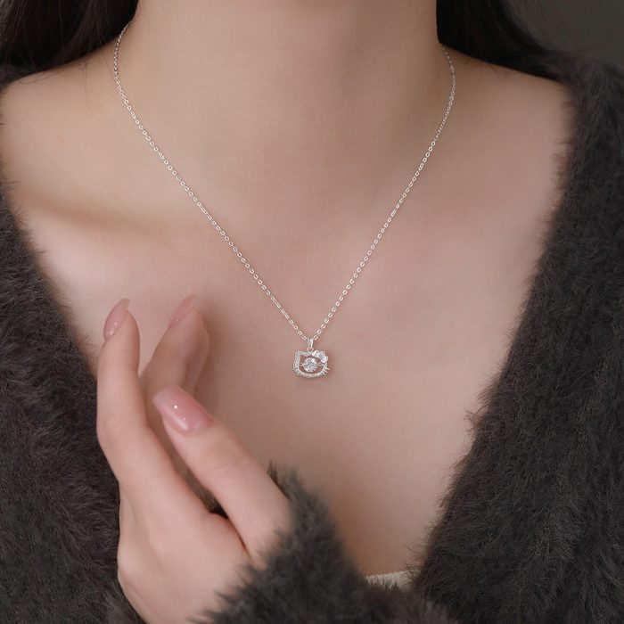 999 Fine Silver Sparkling CZ Cat Necklace - Image 2