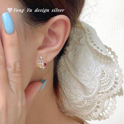 925 Sterling Silver Cute Dopamine Color CZ Stud Earrings - Image 4