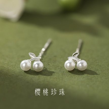 New 999 Fine Silver Light Luxury Premium Cherry Pearl Threader Earrings - Image 3