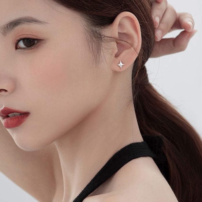 925 Sterling Silver Tetragram Stud Earrings - Image 5