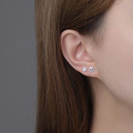 999 Fine Silver Personalized Little Sun Asymmetric Screw Back Earrings - Image 2