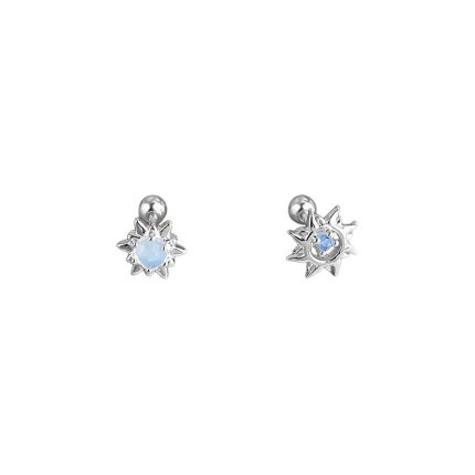 999 Fine Silver Personalized Little Sun Asymmetric Screw Back Earrings