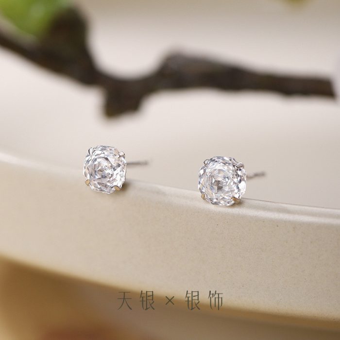 999 Fine Silver Rose Cut CZ Stud Earrings - Image 3