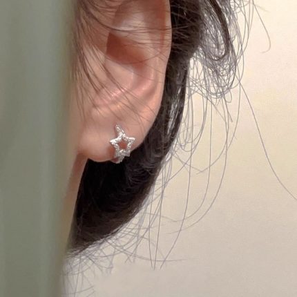 925 Sterling Silver Pave CZ Star Hoop Earrings - Image 4