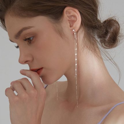 925 Sterling Silver Face Slimming Korean Elegant Long Tassel Sequin Stud Earrings - Image 4