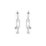 925 Sterling Silver Korean Style Safety Pin Star Stud Earrings