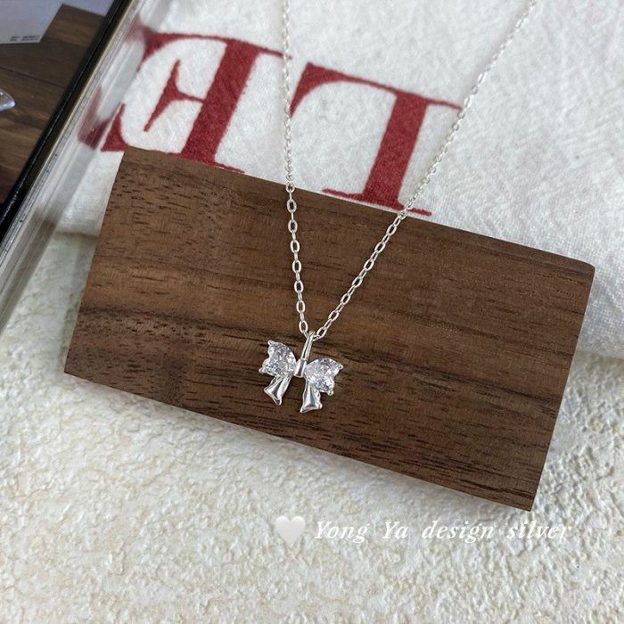 999 Fine Silver CZ Bow Necklace - Image 3