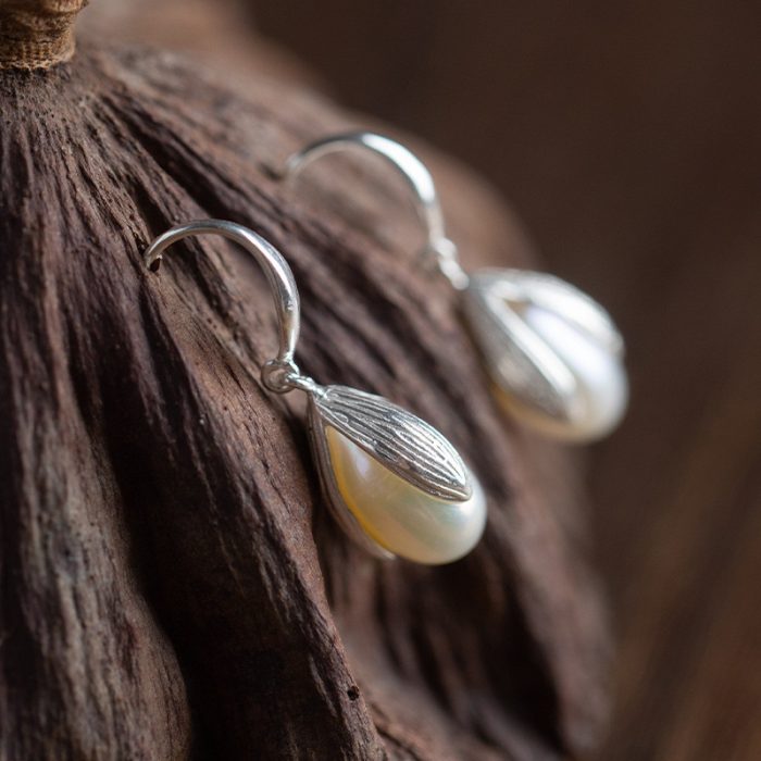 925 Sterling Silver Hoop Earrings Pearl Earrings Vintage Style - Image 3