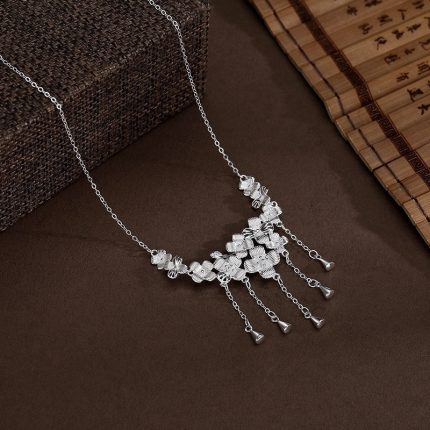 Summer New 999 Fine Silver New Chinese Style Floral Tassel Necklace - Image 3
