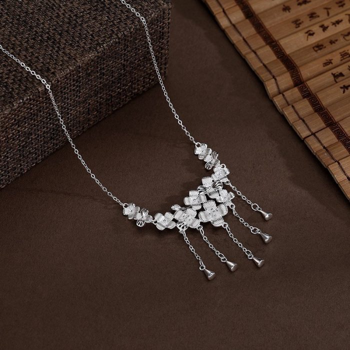 Summer New 999 Fine Silver New Chinese Style Floral Tassel Necklace - Image 3