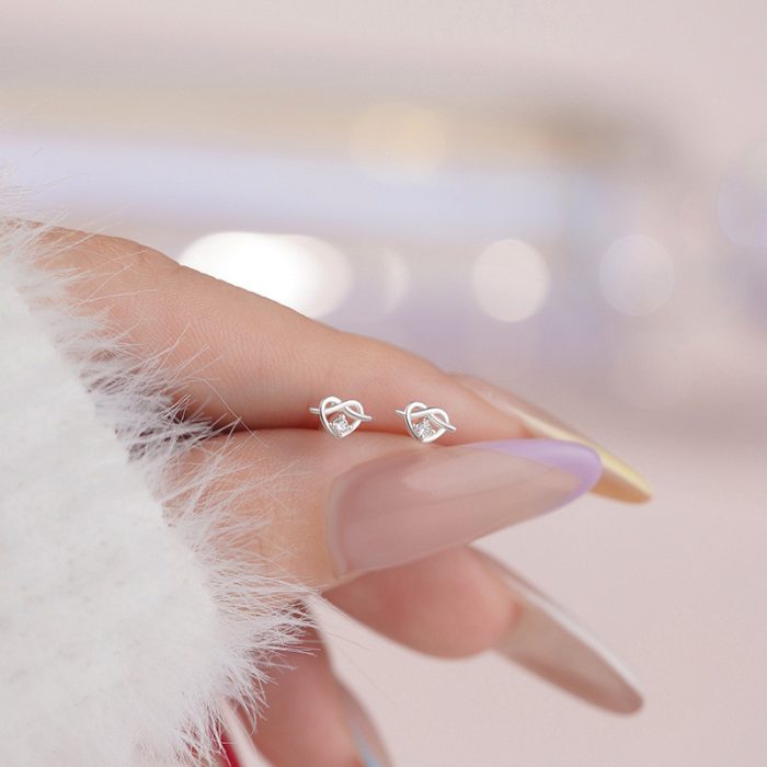 925 Sterling Silver Cute Cookie Heart Stud Earrings - Image 3