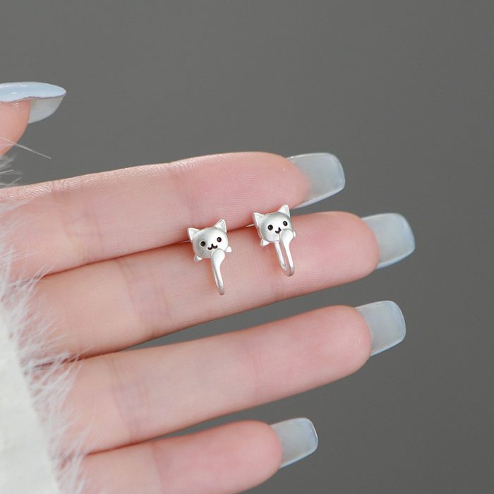 999 Fine Silver Cat Enamel Hoop Earrings - Image 3