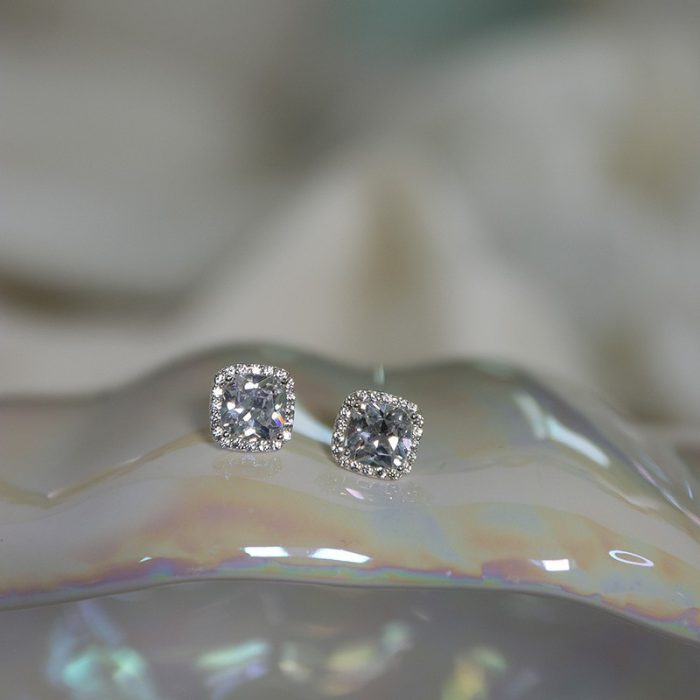 925 Sterling Silver Square CZ Stud Earrings - Image 3