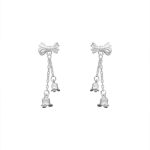 999 Fine Silver Bow Lily of the Valley Tassel Stud Earrings