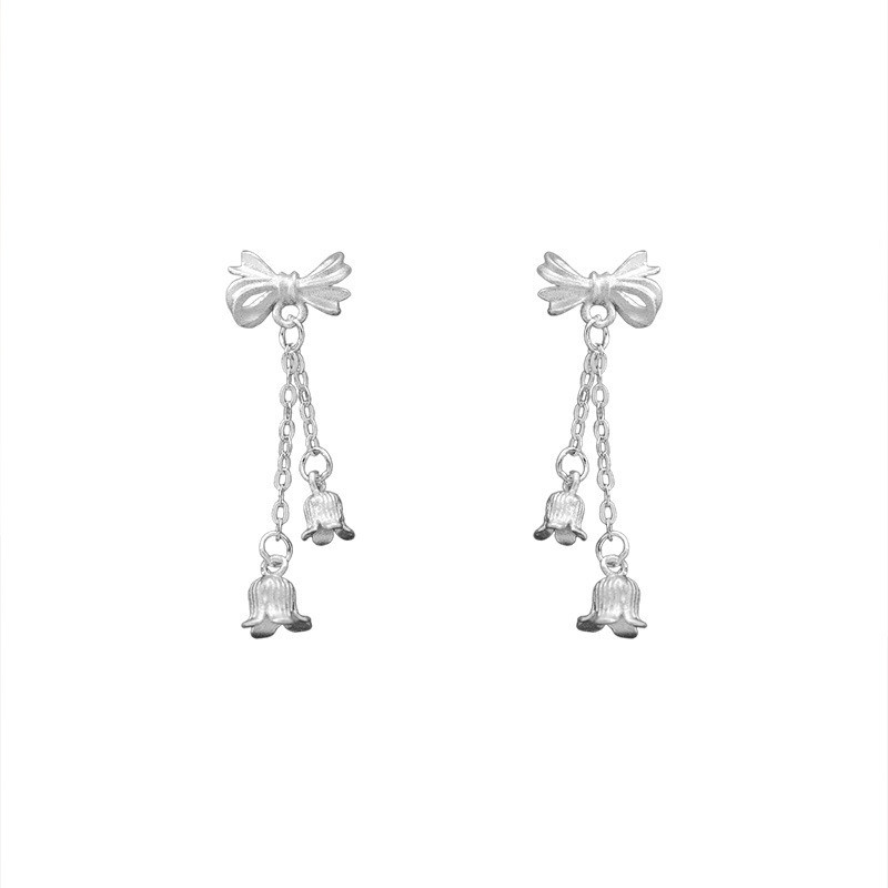 sg-11134201-82598-ms4c8sqk1fd03d 999 Fine Silver Bow Lily of the Valley Tassel Stud Earrings - Image 1