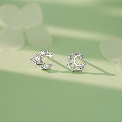 999 Fine Silver Needle Bestseller Moon Planet Stud Earrings - Image 3