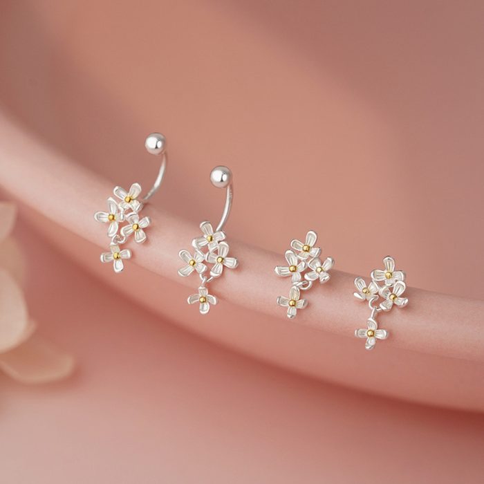 999 Fine Silver Floral U-Shaped Screw Back Earrings - Image 3
