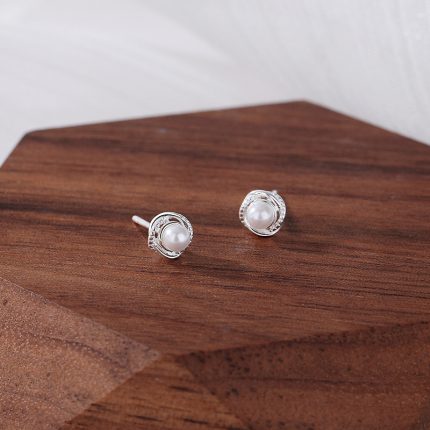 999 Fine Silver Wrapped Pearl Stud Earrings - Image 3