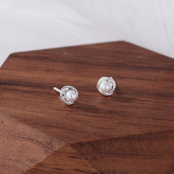 999 Fine Silver Wrapped Pearl Stud Earrings - Image 3