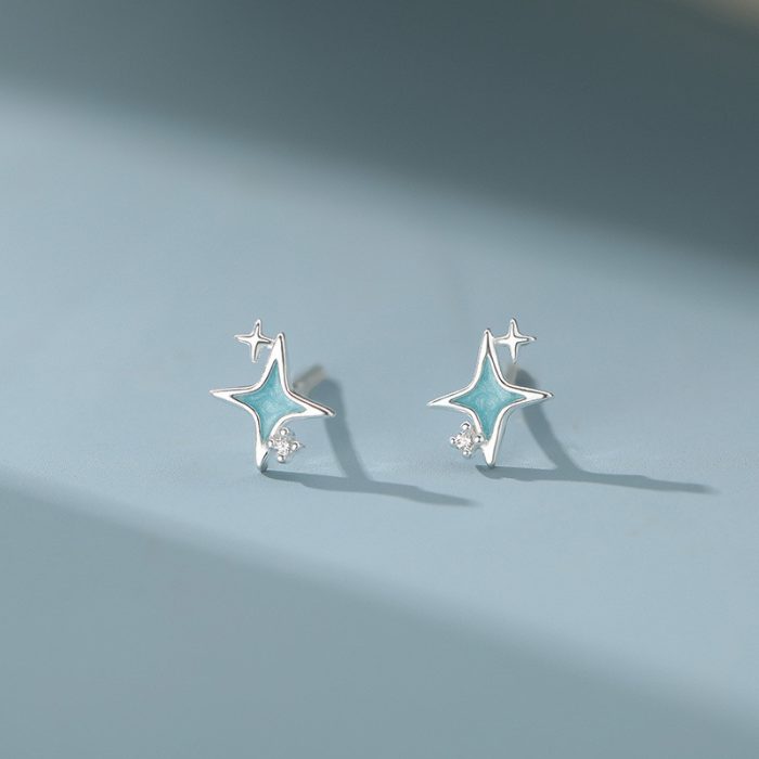 999 Fine Silver Tetragram Enamel Stud Earrings - Image 4