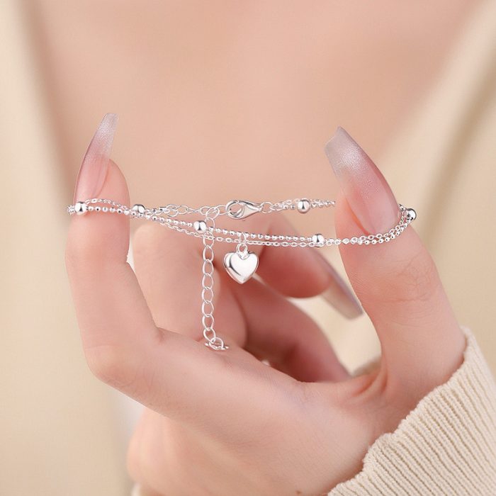925 Sterling Silver Heart Double Layer Bracelet - Image 3
