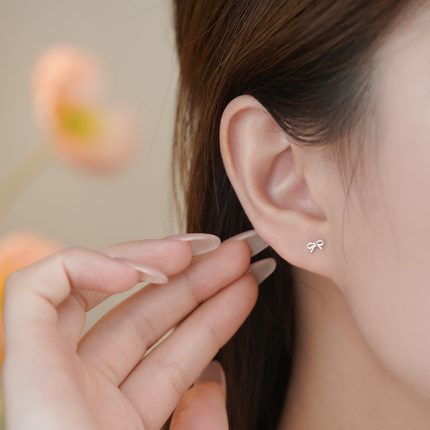 999 Fine Silver Princess Bow Straight Post Screw Back Earrings - Image 4