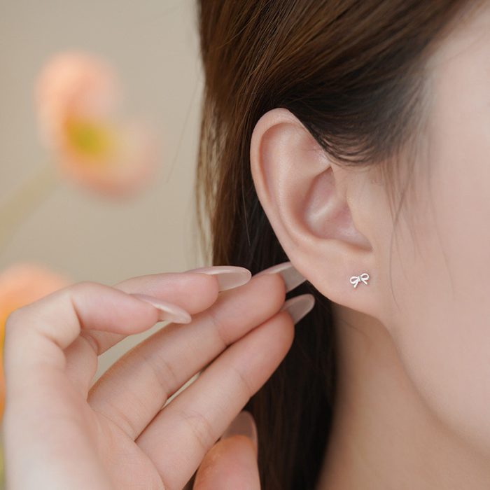 999 Fine Silver Princess Bow Straight Post Screw Back Earrings - Image 4
