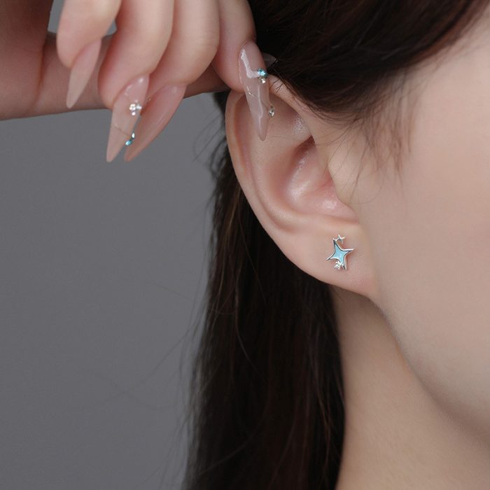 999 Fine Silver Tetragram Enamel Stud Earrings - Image 2
