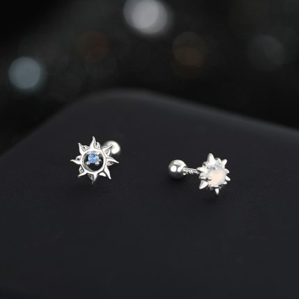 999 Fine Silver Personalized Little Sun Asymmetric Screw Back Earrings - Image 3