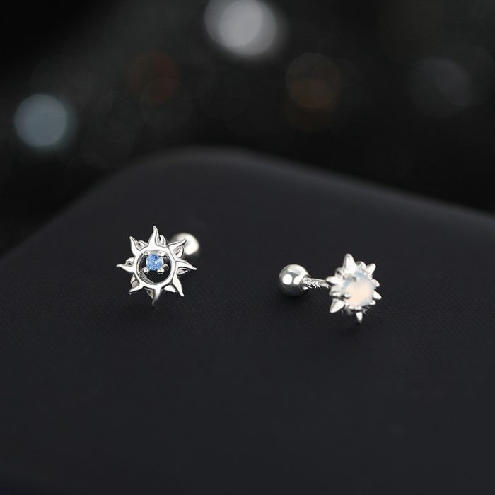 999 Fine Silver Personalized Little Sun Asymmetric Screw Back Earrings - Image 3